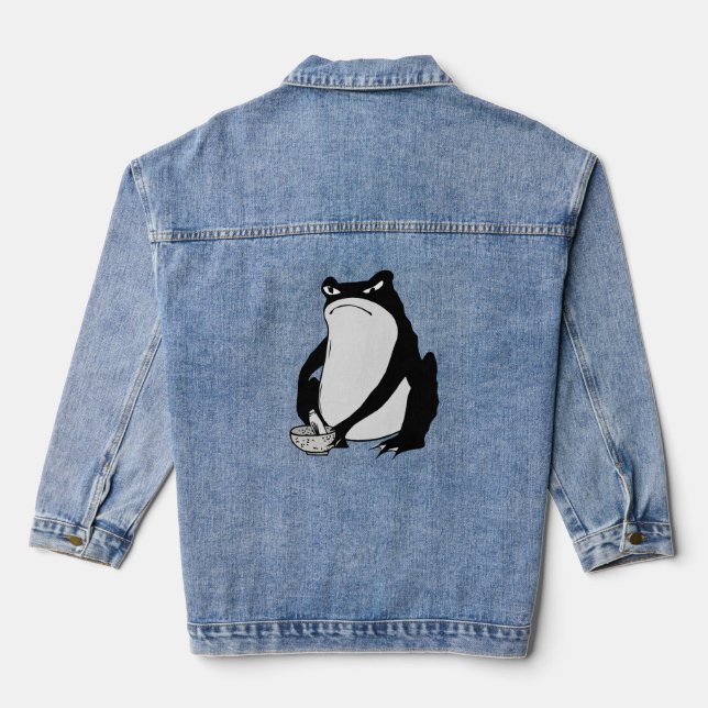 Grumpy Frog drawing Japanese art by Matsumoto Hoji Denim Jacket (Back)