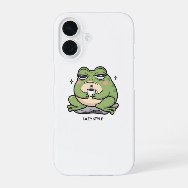 Grumpy Frog with a Tiny Cup of Coffee Iphone Case (Back)