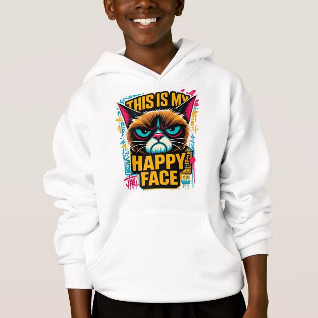 Grumpy Funny Cat This Is My Happy Face  Hoodie (Front)