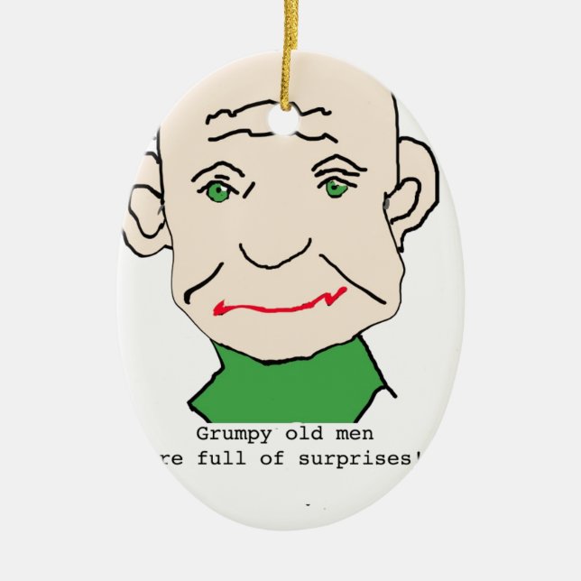 Grumpy Funny Old Man Ceramic Ornament (Front)