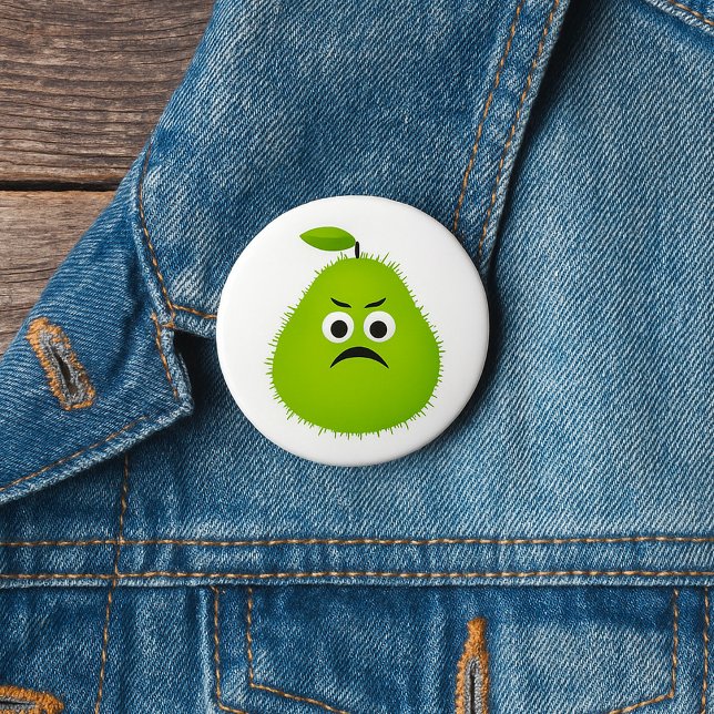 Grumpy Fuzzy Pear Face Funny Fruit Character Button (Creator Uploaded)