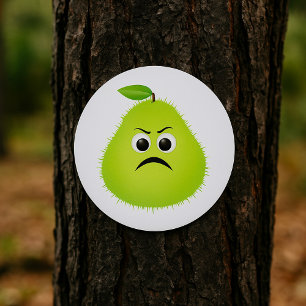 Grumpy Fuzzy Pear Face Funny Fruit Character Classic Round Sticker