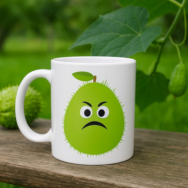 Grumpy Fuzzy Pear Face Funny Fruit Character Coffee Mug (Creator Uploaded)