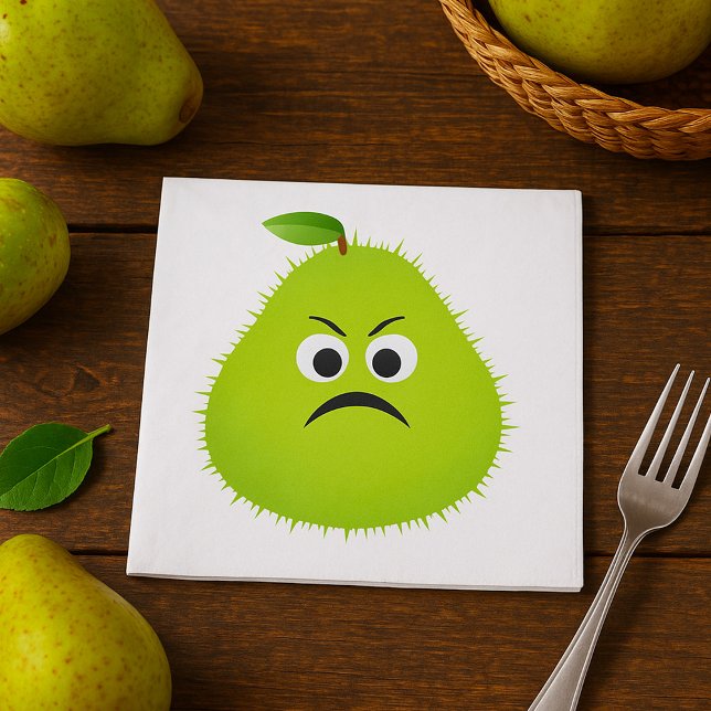 Grumpy Fuzzy Pear Face Funny Fruit Character Napkins (Creator Uploaded)