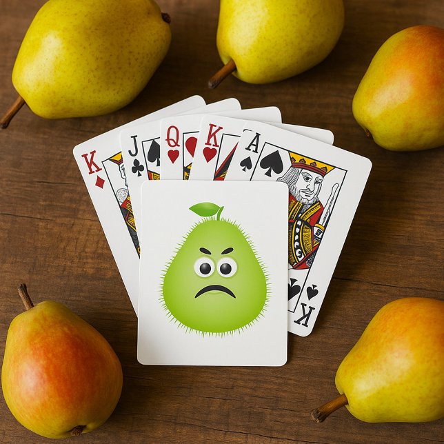 Grumpy Fuzzy Pear Face Funny Fruit Character Poker Cards (Creator Uploaded)