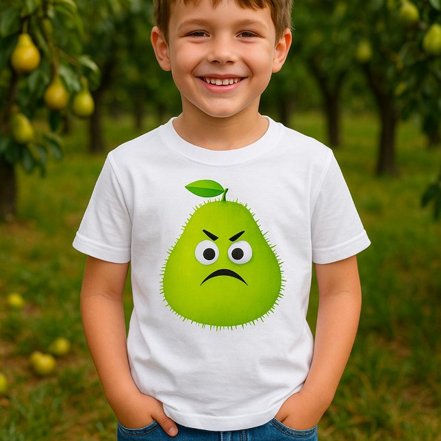 Grumpy Fuzzy Pear Face Funny Fruit Character T-Shirt (Creator Uploaded)