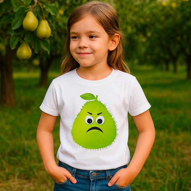 Grumpy Fuzzy Pear Face Funny Fruit Character T-Shirt (Creator Uploaded)