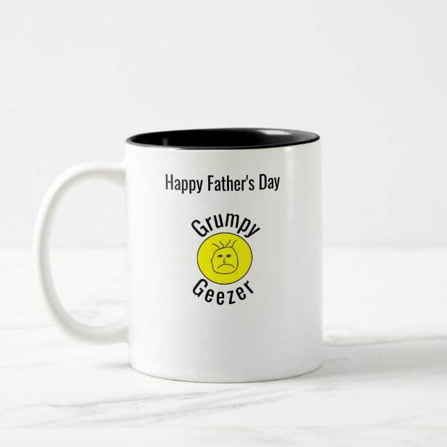 Grumpy Geezer Small curved text logo Two-Tone Coffee Mug (Left)