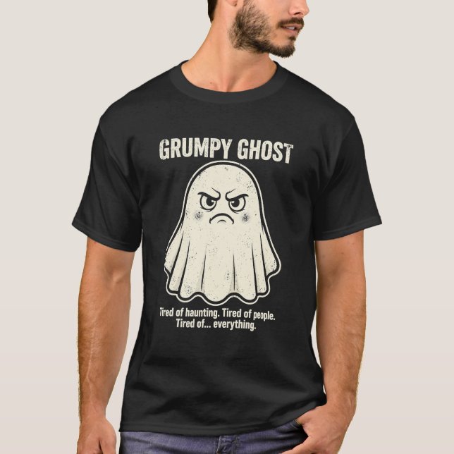 Grumpy Ghost Funny Halloween T-Shirt (Front)
