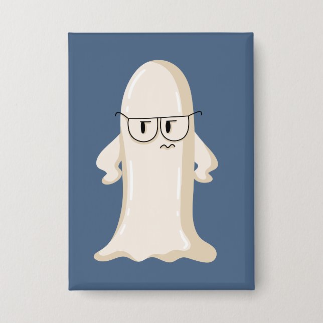 Grumpy Ghost with Glasses Button (Front)