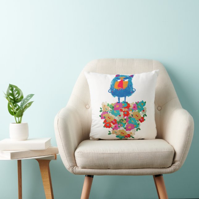 Grumpy Giant on Pastel Blooms Throw Pillow (Chair)