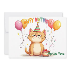 Grumpy Ginger Cat Birthday Humor Card