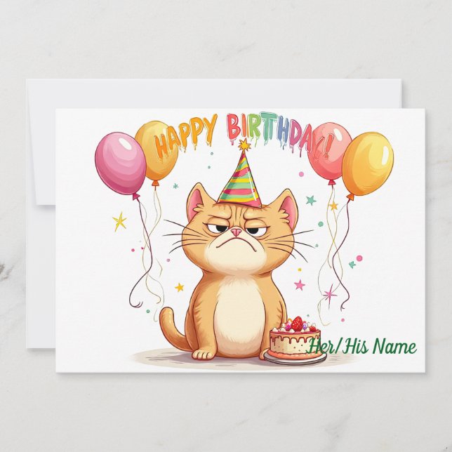 Grumpy Ginger Cat Birthday Humor Card (Front)