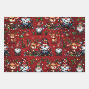 Grumpy Gnomes & Reindeer Tangled Wrapping Paper Sheets