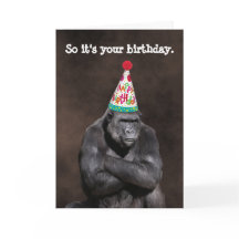 Grumpy Gorilla in Party Hat Birthday
