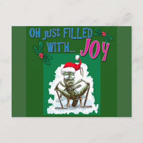 Grumpy Grasshopper with Christmas hat Holiday Postcard