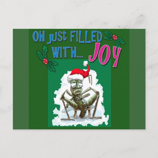 Grumpy Grasshopper with Christmas hat Holiday Postcard (Front)