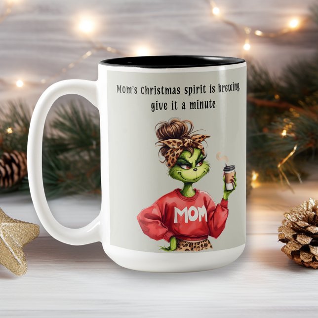 Grumpy Green Christmas Mom Loves Coffee Two-Tone Coffee Mug (Creator Uploaded)