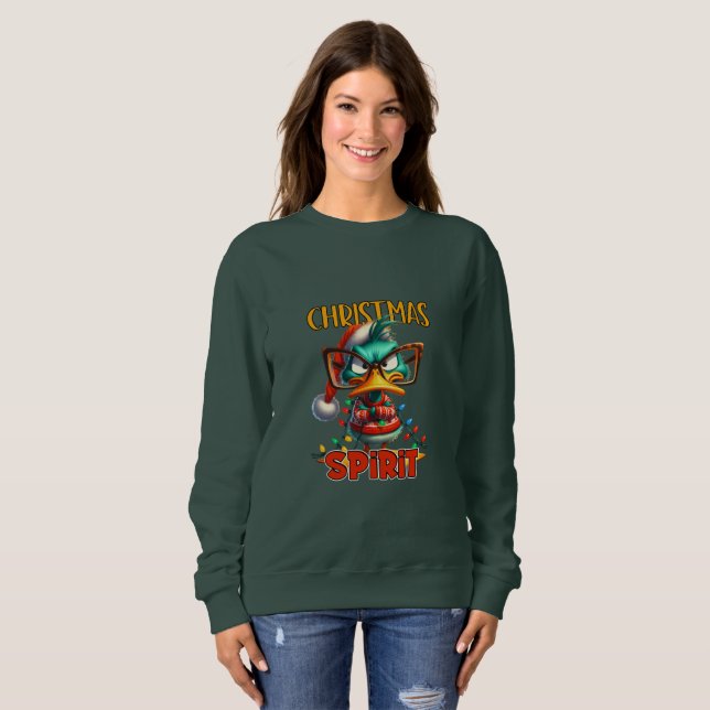 Grumpy Green Duck Christmas Spirit Sweatshirt (Front Full)
