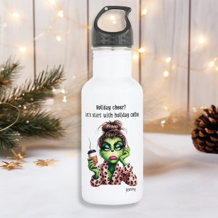 Grumpy Green Furry Women Loves Coffee Stainless Steel Water Bottle