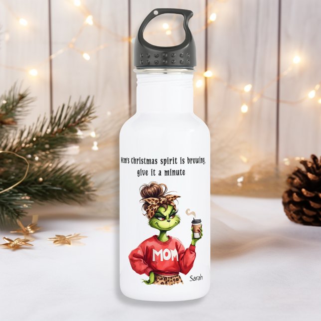 Grumpy Green Furry Women Loves Coffee Stainless Steel Water Bottle (Creator Uploaded)