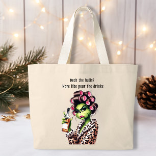 Grumpy Green Holiday Women Loves Cocktails Large Tote Bag