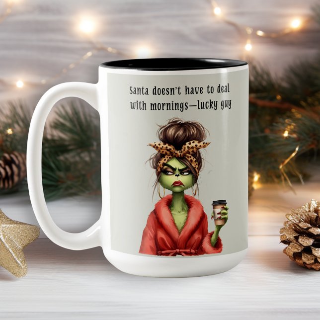 Grumpy Green Holiday Women Loves Coffee Two-Tone Coffee Mug (Creator Uploaded)