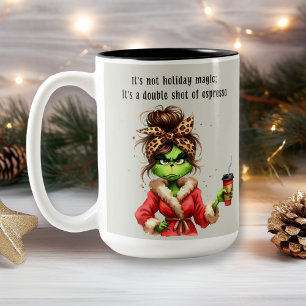 Grumpy Green Holiday Women Loves Coffee Two-Tone Coffee Mug
