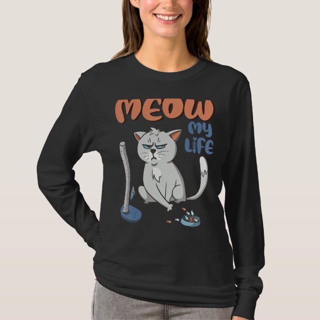 Grumpy Grey Cat Funny No BS Given Cat People T-Shirt (Front)