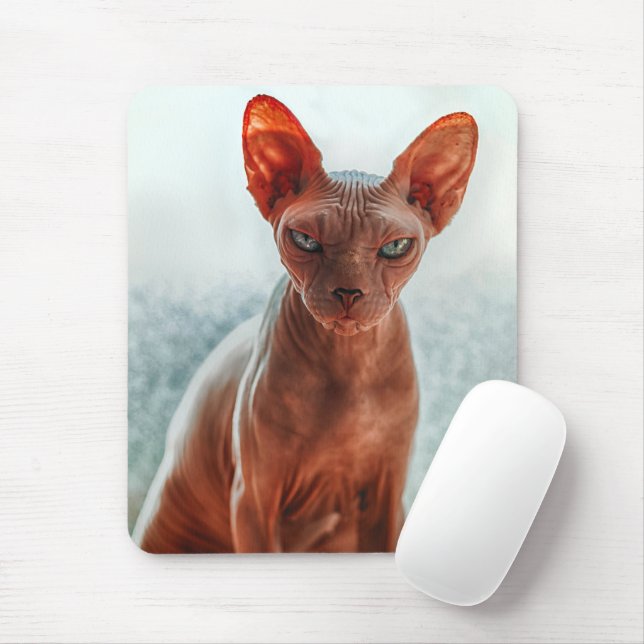 Grumpy Hairless Sphynx Cat Mouse Pad (With Mouse)