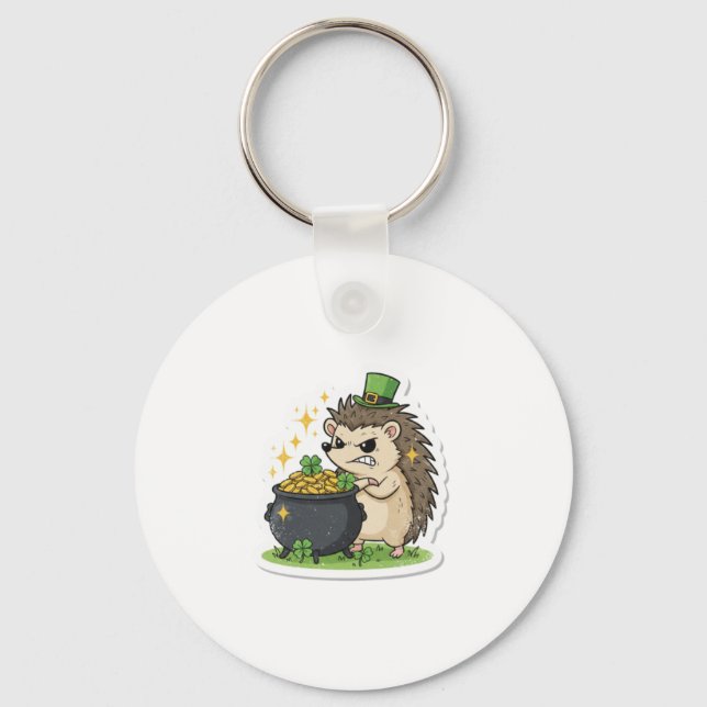 Grumpy Hedgehog St.Patrick's Day Keychain (Front)