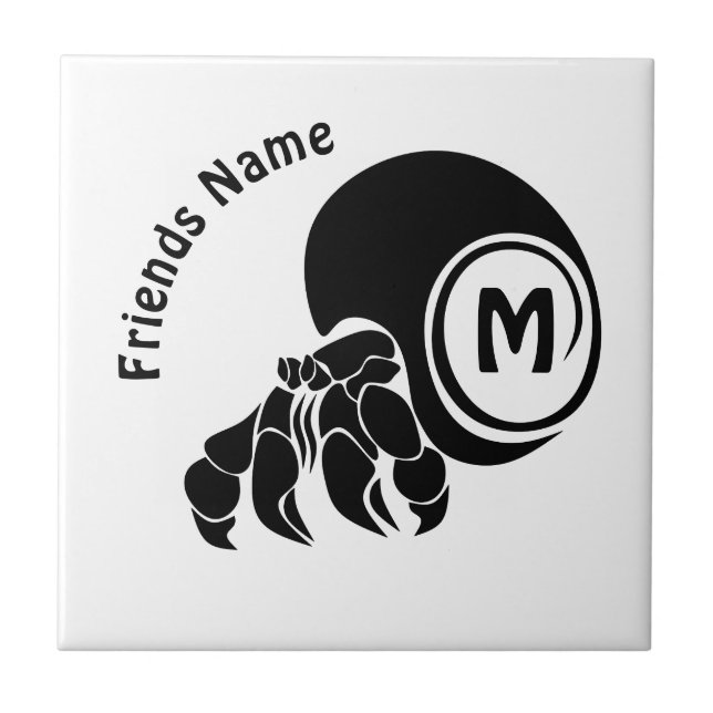 Grumpy Hermit Crab Silhouette Monogram Ceramic Tile (Front)