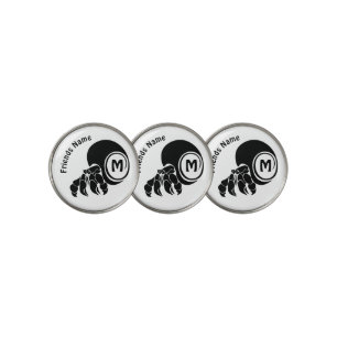 Grumpy Hermit Crab Silhouette Monogram Golf Ball Marker
