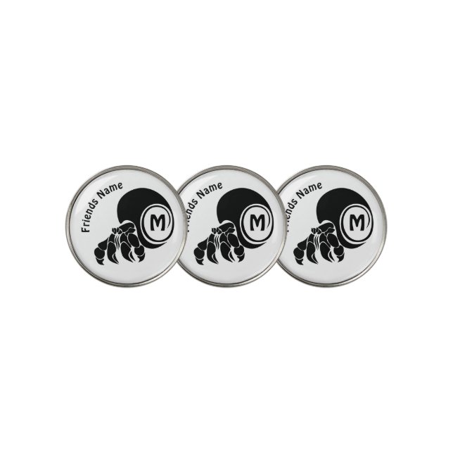 Grumpy Hermit Crab Silhouette Monogram Golf Ball Marker (3 Up)