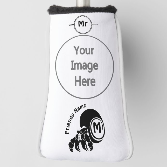 Grumpy Hermit Crab Silhouette Monogram Golf Head Cover (Rotate 90)