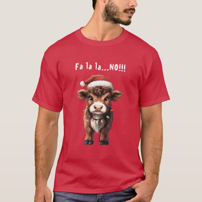 Grumpy Highland Cow Christmas T-Shirt (Front)
