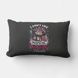 Grumpy Highland Cow Morning Mood with Coffee Lumbar Pillow