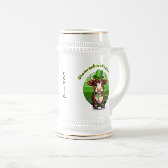 Grumpy Highland Cow St Patrick's Day Beer Stein (Front Right)