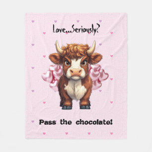 Grumpy Highland Cow Valentine’s Day Fleece Blanket