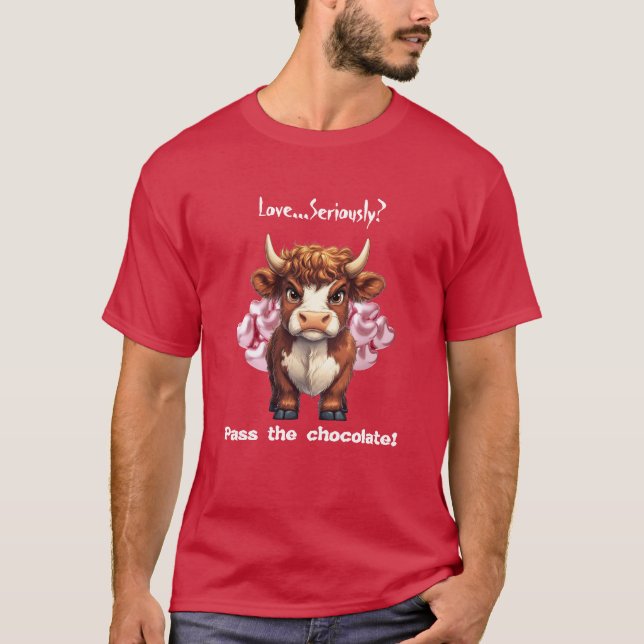 Grumpy Highland Cow Valentine’s Day T-Shirt (Front)