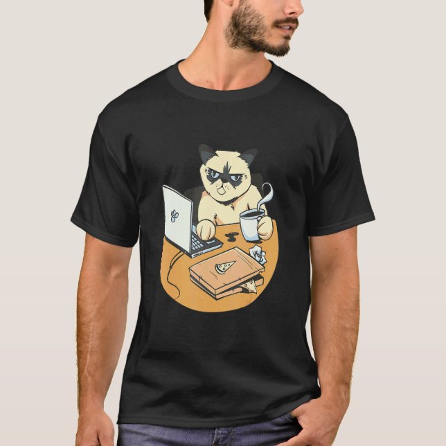 Grumpy Home Office Cat T-Shirt (Front)