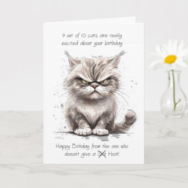 Grumpy Humor Cat 9 out of 10 Cats in a Sketch and  Card (Small Plant)