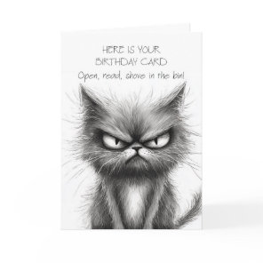 Grumpy Humor Cat in Simple Black and White Sketch Card