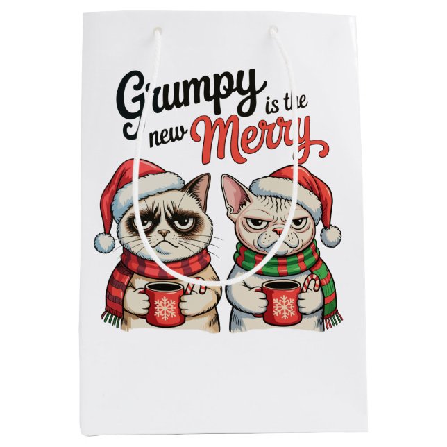 Grumpy Is The New Merry Christmas Cat Lover Medium Gift Bag (Front)