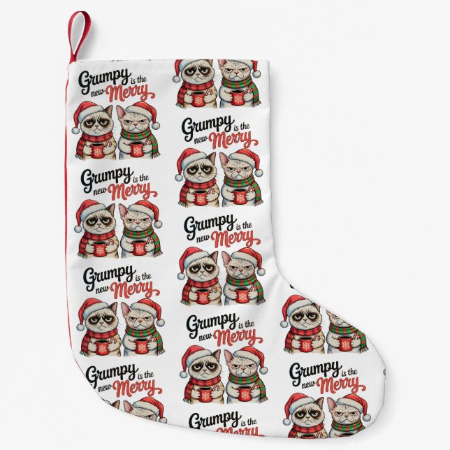 Grumpy Is The New Merry Christmas Cat Lover Small Christmas Stocking (Front)
