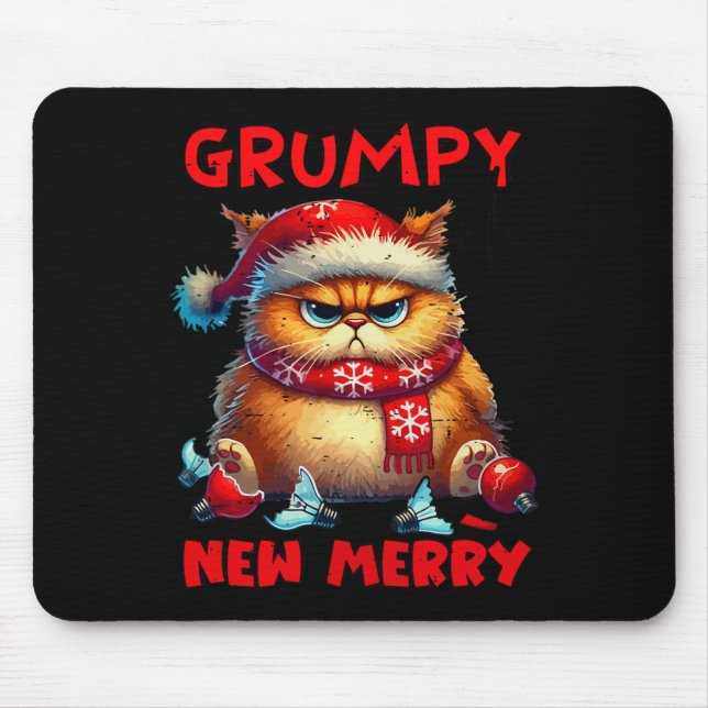 Grumpy Is The New Merry Christmas Cat Sarcastic Cu Mouse Pad (Front)