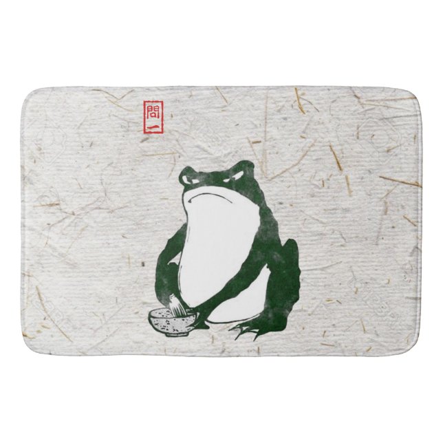 Grumpy Japanese Frog Toad 19th Century  Bath Mat (Front)