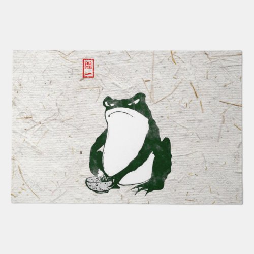 Grumpy Japanese Frog Toad 19th Century  Doormat