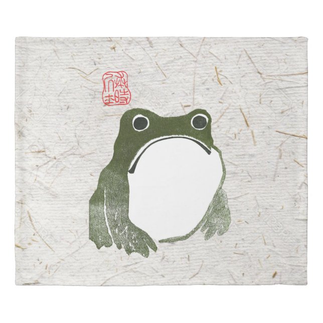 Grumpy Japanese Frog Toad 19th Century  Duvet Cover (Front)