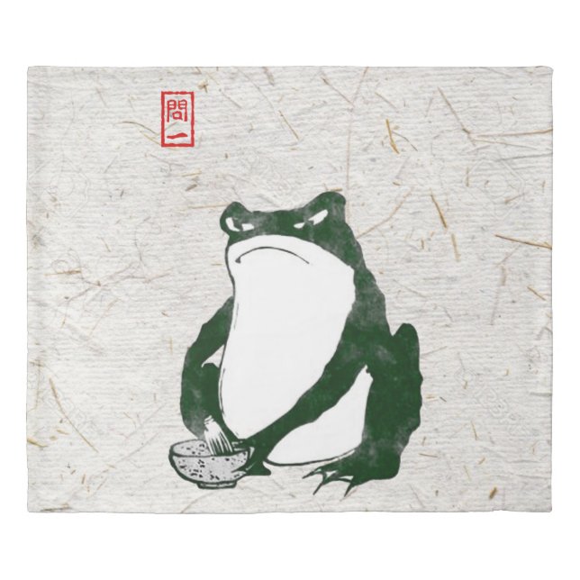 Grumpy Japanese Frog Toad 19th Century  Duvet Cover (Front)